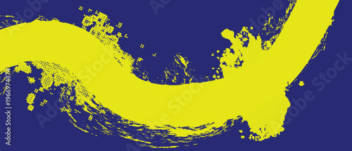 Bright yellow abstract wave splashing against deep blue background