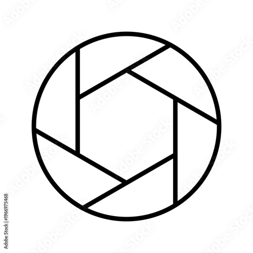Camera aperture icon. Media and camera equipment line symbol. Black and white.