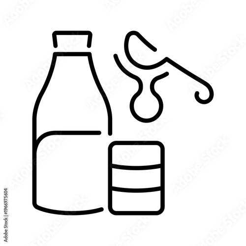 Cream jar icon. Food and dairy line symbol. Black and white.