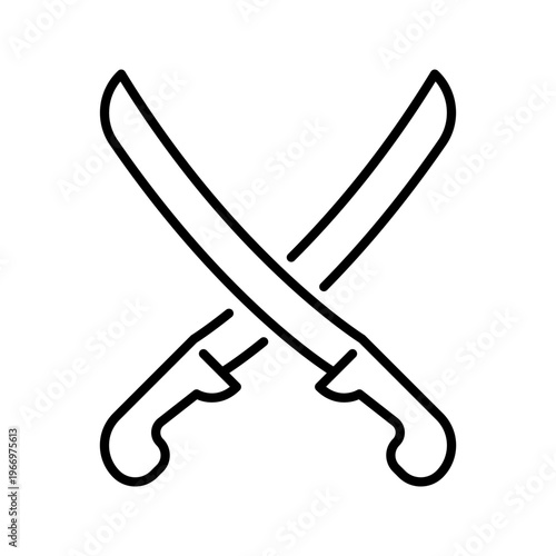 Crossed sabers icon. Sports and fencing line symbol. Black and white.