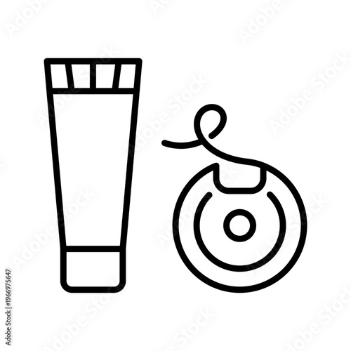 Dental floss icon. Healthcare and oral hygiene line symbol. Black and white.