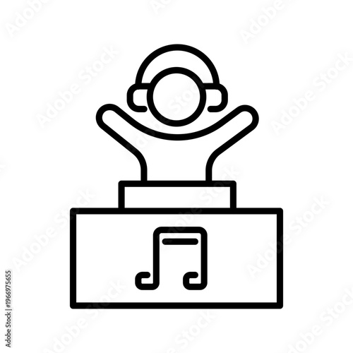 Dj booth icon. Entertainment and music performance line symbol. Black and white.