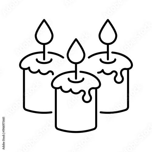 Diwali candle icon. Lifestyle and festival line symbol. Black and white.