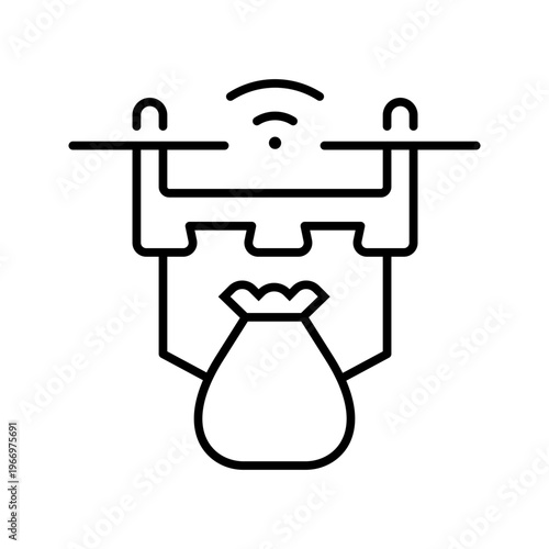 Drone delivery icon. Industry and logistics line symbol. Black and white.