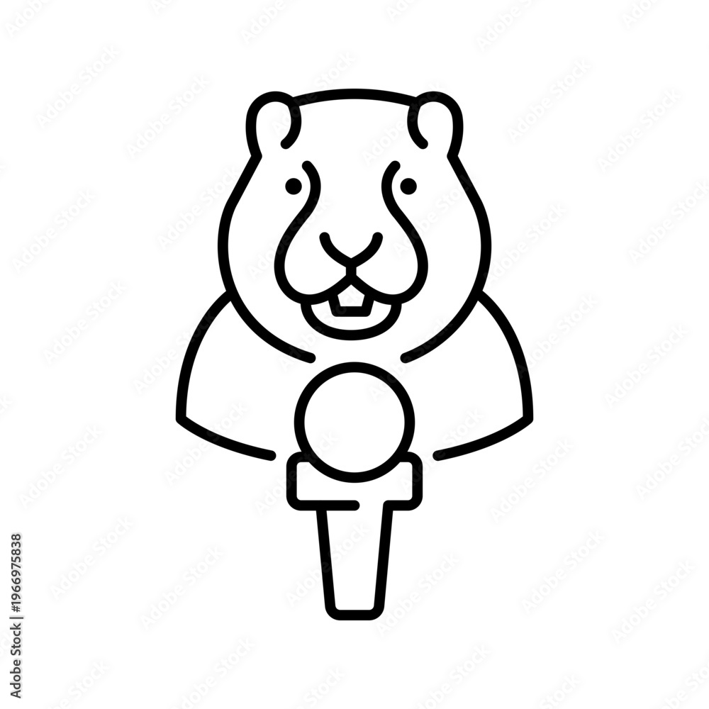 Fototapeta premium Groundhog interview icon. Media and news interview line symbol. Black and white.