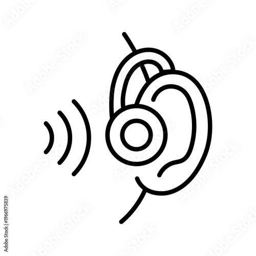 Hearing aid icon. Healthcare and audiology line symbol. Black and white.