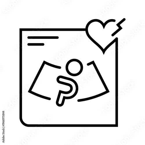 Heart defect ultrasound icon. Healthcare and cardiology line symbol. Black and white.