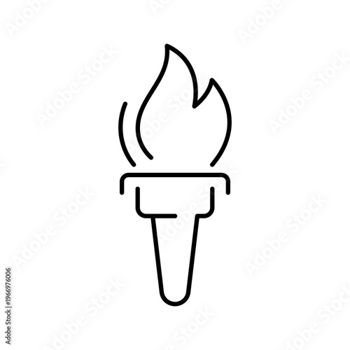 Olympic torch icon. Sports and torch relay line symbol. Black and white.