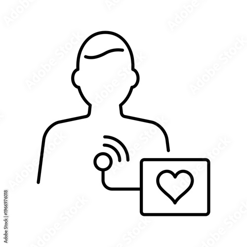 Pacemaker device icon. Healthcare and cardiology line symbol. Black and white.