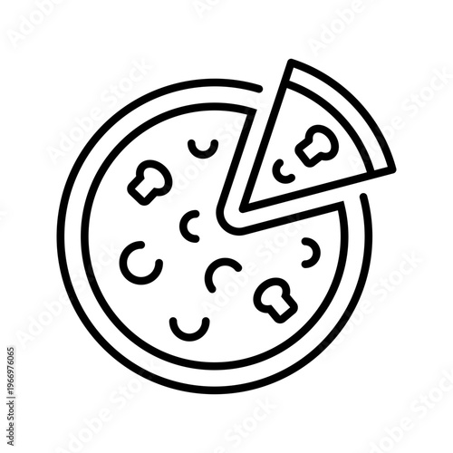 Pizza slice icon. Food and fast food line symbol. Black and white.
