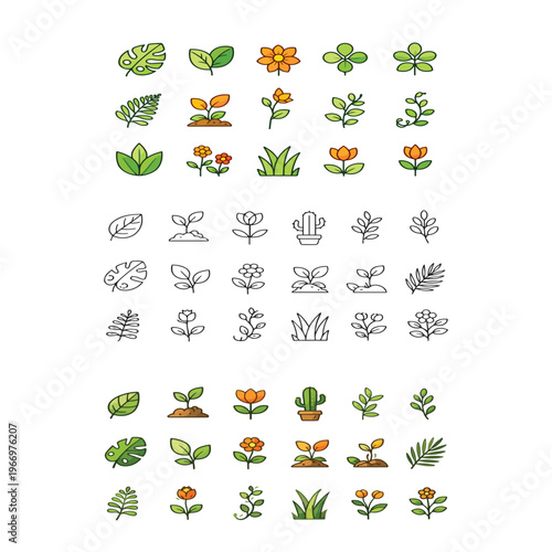  plants flat icons set