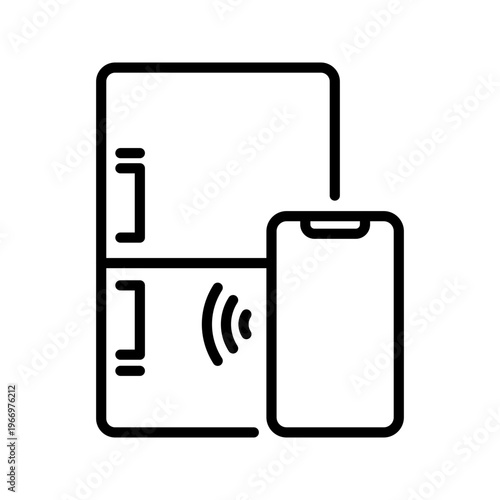 Smart fridge icon. Technology and smart appliance line symbol. Black and white.