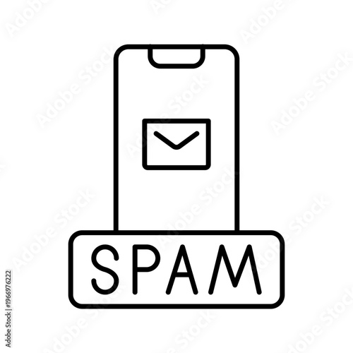 Spam message icon. Technology and phishing line symbol. Black and white.