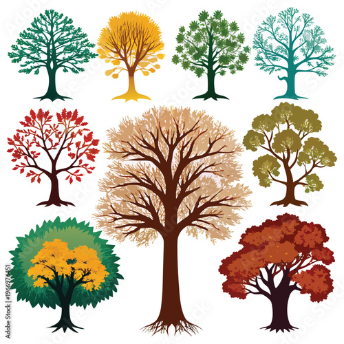Colorful tree silhouettes in different seasons