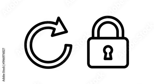 Digital security and system update icons featuring a circular refresh rotation arrow and a secure locked padlock for information technology privacy and data protection vector illustration pack