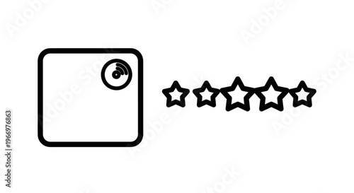 Five star rating icon for media quality evaluation with disc symbol and linear graphic elements for music reviews customer feedback and service excellence level concept for professional web design