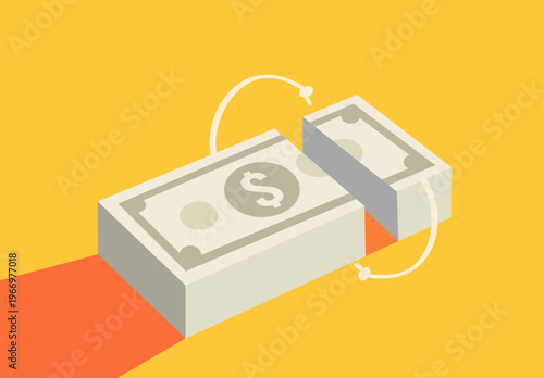 Illustration of Money with devide with hand animation for profit