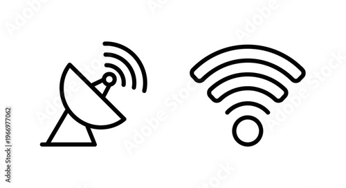 Satellite dish and wifi signal line icons for wireless connectivity and global communication network