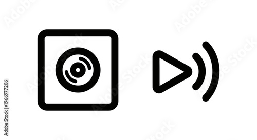 Digital music album and audio streaming service icons, audio media player interface button set