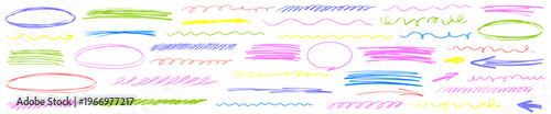 Gentle line with crayon texture, highlight meets scribble motion, line joins pen, brush, underline, circle and chalk, crayon and highlight guide scribble flow.