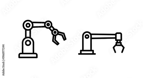 Industrial station arm robotic manipulator icons for manufacturing automation factory process and material handling equipment vector design elements