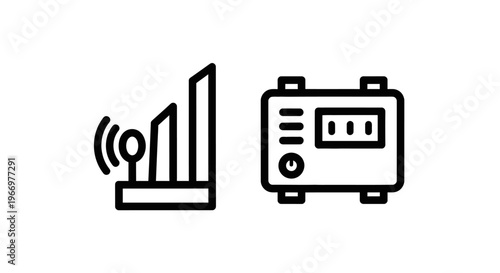 Wireless network connectivity and power supply equipment linear icons set