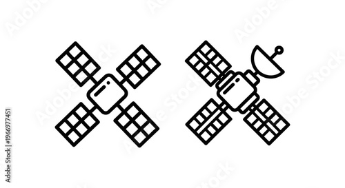 Geo satellites orbital technology line icons for space