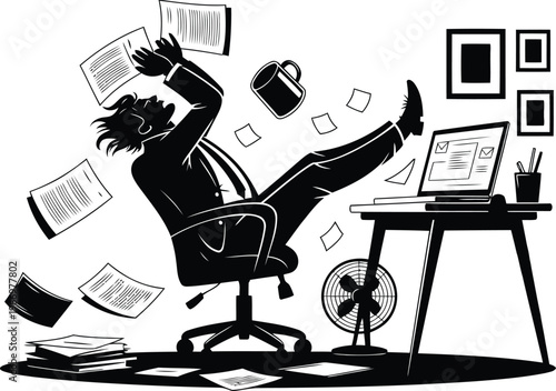 Stressed businessman falling from chair in office vector illustration work failure