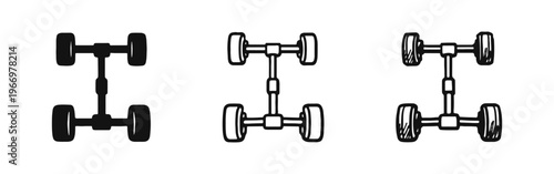 Car Chassis and Axle System Icons Set. Automotive Engineering and Vehicle Structure Illustrations.