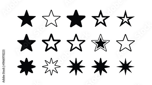 black and white star shapes for ratings and icons  various starburst designs