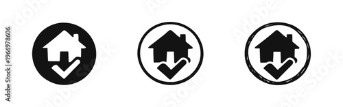 House with Checkmark Icons Set. Approved Home, Verified Property, or Real Estate Success Symbol.