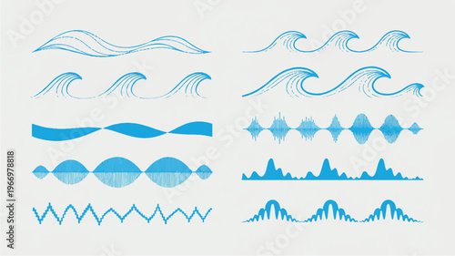 blue sound wave and ocean wave graphics for audio visualization and design