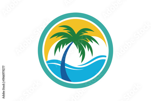circle palm tree icon vector on white background