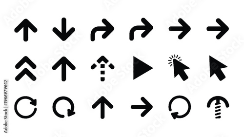 collection of various black arrow icons on white background