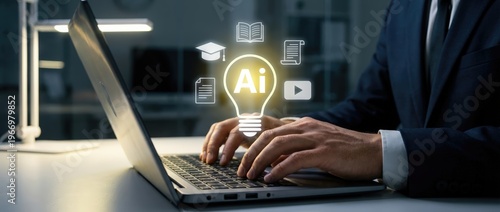 Innovative ai learning event modern office digital training content professional environment close-up viewpoint technology concept for enhanced learning experience