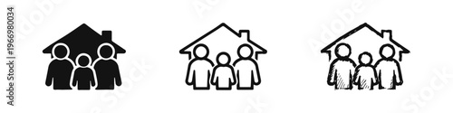 Family Home Icon Set - House with Family Members Inside