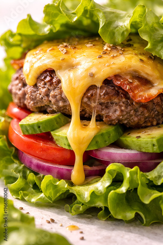Macro cheese melt over bunless burger lettuce wrap