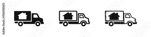 Home Moving and Relocation Icon Set - Truck with House Symbol