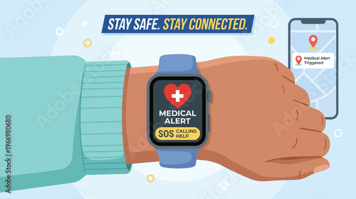 Medical Alert Smartwatch and Smartphone Connected