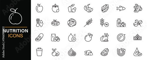 Fresh organic food and nutrition icon bundle