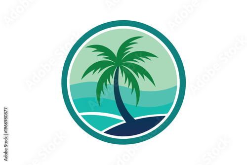 circle palm tree icon vector on white background