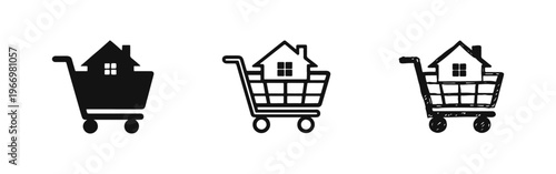 Property Shopping and Real Estate Acquisition Icon Set - House with Windows in Cart