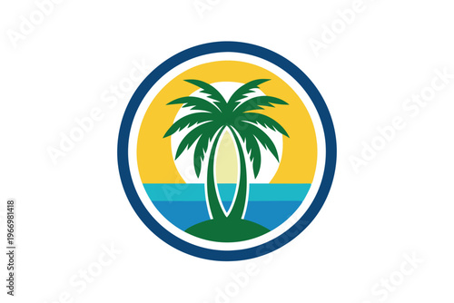circle palm tree icon vector on white background