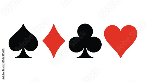 Four suits of a standard playing card deck in a row