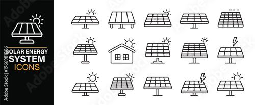 Solar power installation and clean energy icon bundle