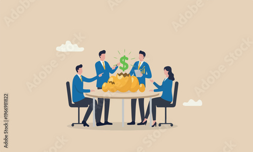 Growth or, dividends teams together from stock market metaphor or profit and return from investment asset concept, shiny golden eggs with one hatched as US dollar money sign.