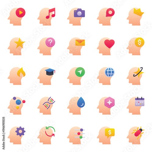 Gradient color icons set for Thinking mind