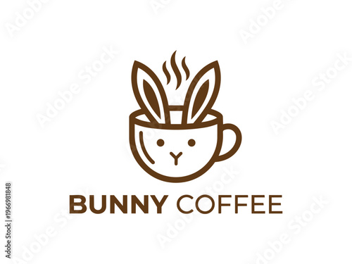Bunny coffee logo vector cute rabbit cup minimalist cafe brand design