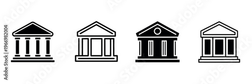 Bank icon set including museum and university building symbols in clean vector illustration for finance and education design