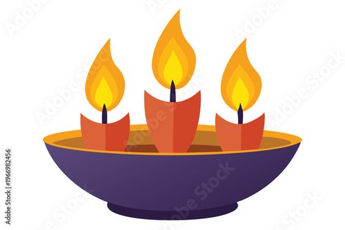 burning candles in a bowl vector on white background